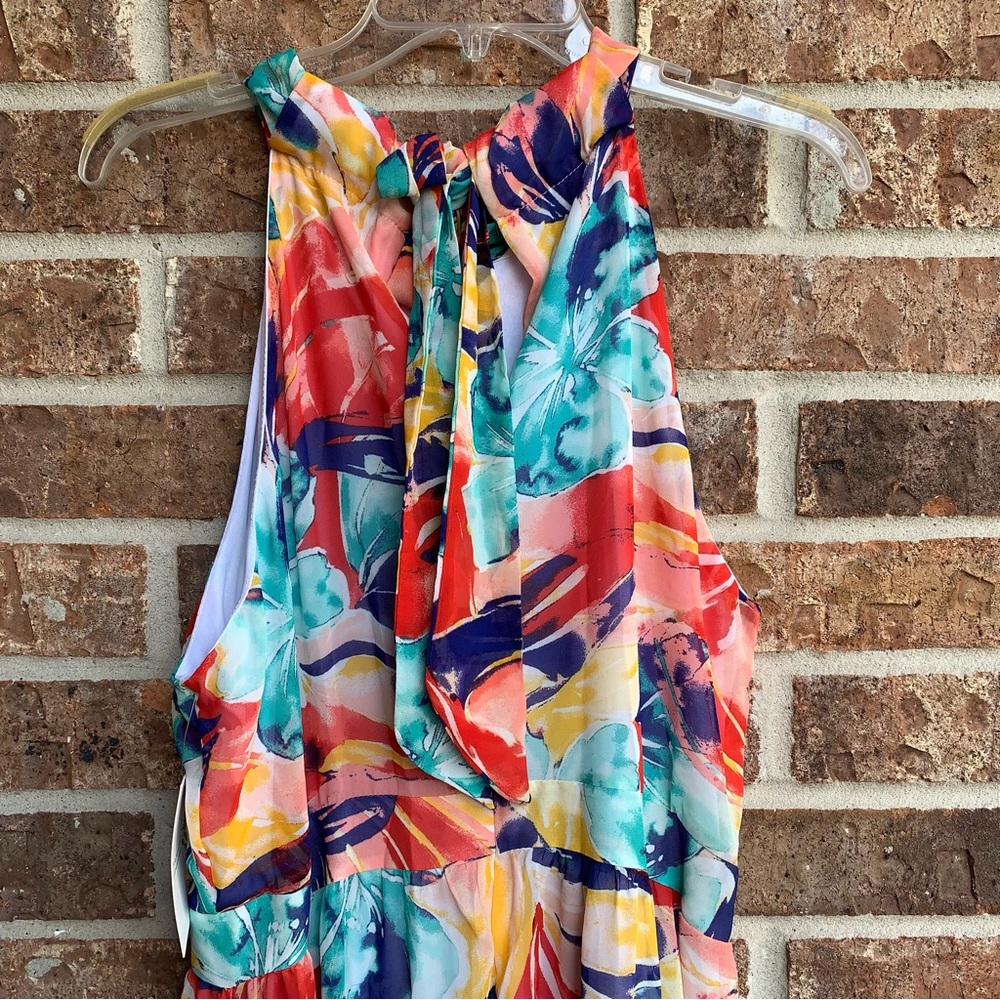 Women's Floral Halter Maxi Dress - Multicolor - Picture 8 of 9